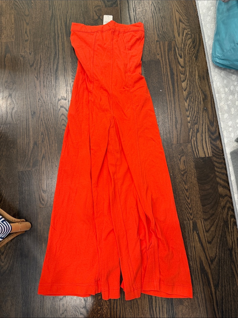 Free People Strapless Wide-Leg Jumpsuit in Bright Red-Orange